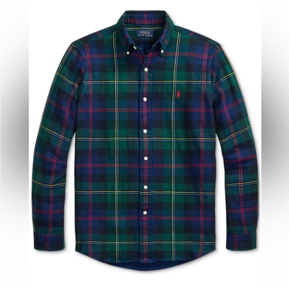 Polo by Ralph Lauren Men's Blue and Green Plaid Shirt